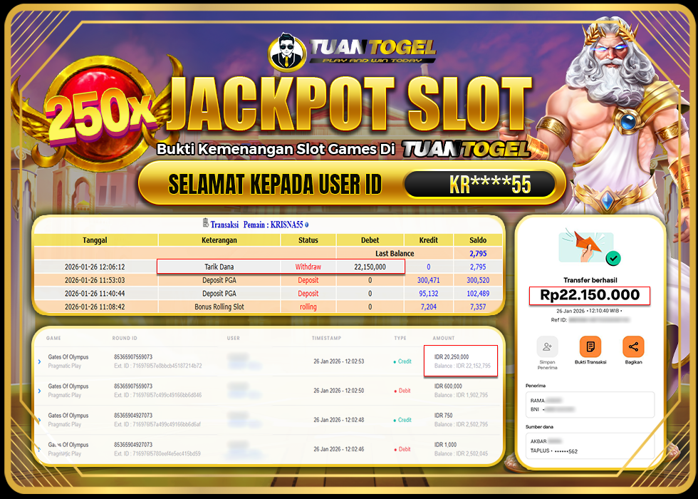 TUANTOGEL JACKPOT SLOT GATES OF OLYMPUS Rp 22.150.000,- LUNAS